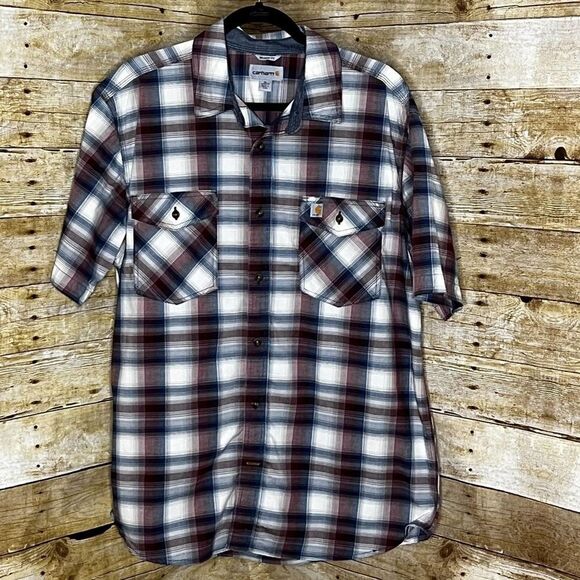 CARHARTT SHORT SLEEVE CASUAL PLAID RELAXED REGULAR FIT BUTTON UP SHIRT SIZE XL - Picture 1 of 4